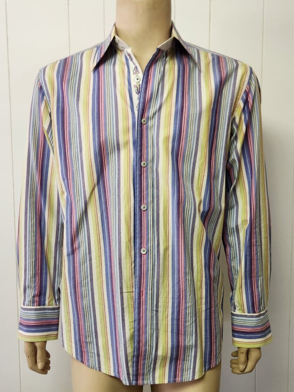 Robert Graham shirt L men's multicolor stripe cotton